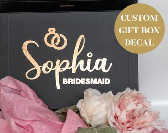 Custom Gift Box Decal. Personalized Name Decal. Mirror Gold and Silver Vinyl Decal.
