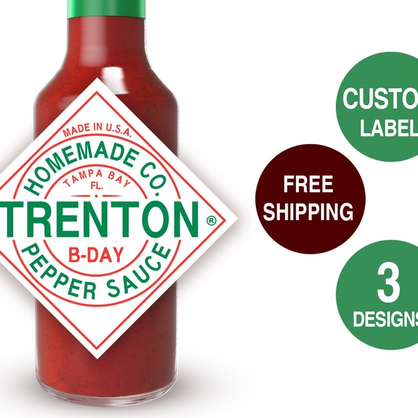 Custom Hot Sauce Label. Personalize text and characters.