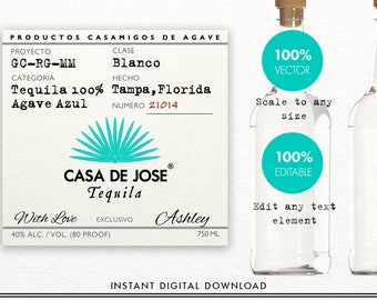 Casamigos Tequila Label for Customization. Printable and Editable Casamigos Blanco Label. Personalize in Minutes. Tequila Bottle Label.