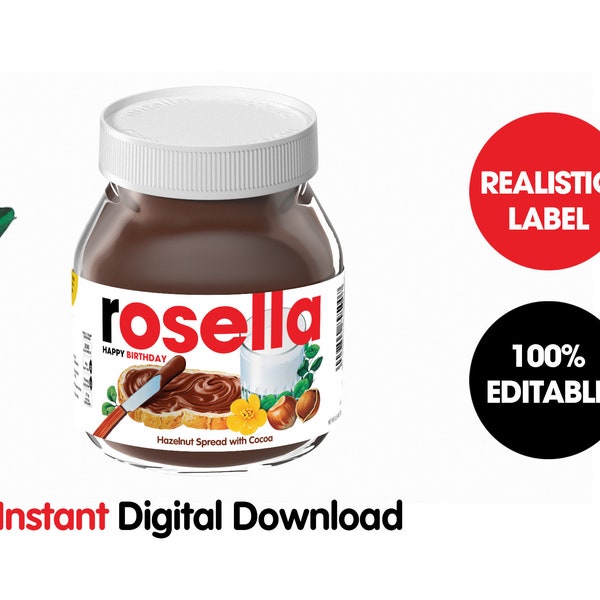 Nutella Label Template. Easy to customize and print hazelnut spread label. Instant download.