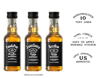 Favores personalizados de mini botellas de whisky de 50 ml, mini etiquetas de botellas, cumpleaños, bodas, despedidas de soltero/soltera. Envío gratuito a EE. UU.