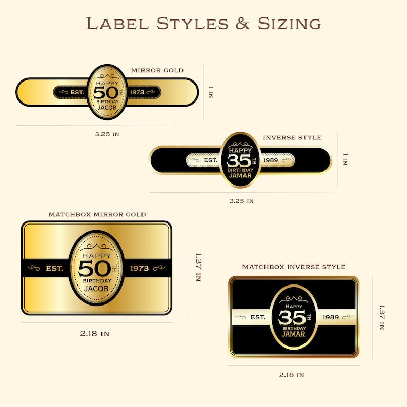 Label sizing. Custom Cigar label and matchbox label.
