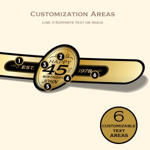 Custom Birthday Cigar label. Customization Areas.