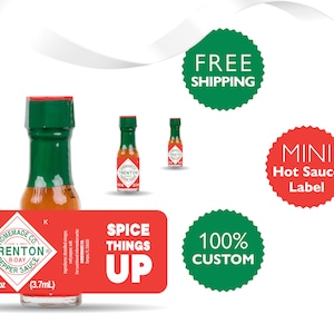 Custom Mini Hot Sauce Labels. Personalize label text. Free proof and free shipping.