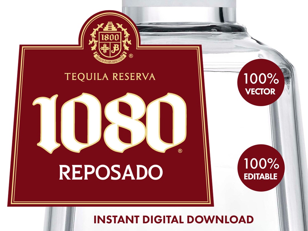 1800 Reposado Tequila Label for Customization. Printable and Editable 1800 Reposado Tequila Label for Customization. Printable and Editable