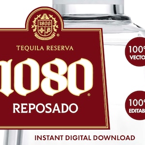 1800 Reposado Tequila Label for Customization. Printable and Editable 1800 Reposado Label. Personalize in Minutes. Tequila Bottle Label.