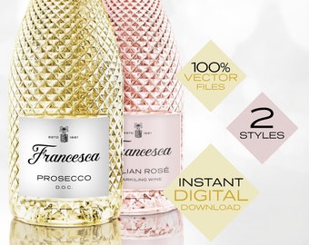 Prosecco Champagne Wine Label label. Easy to customize printable label. Instant digital download. Realistic label template.