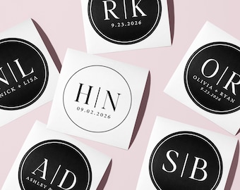 Aangepaste trouwstickers: moderne monogramlabels