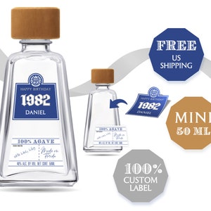 Custom 1800 Tequila Mini Label. 50ml Label for Personalization. Free Proof and Free US Shipping.