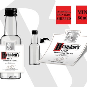 Custom Mini 50ml Vodka Labels. Personalize with your order. Free Proof and Free US Shipping.