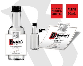 Custom Mini 50ml Vodka Labels. Personalize with your order. Free Proof and Free US Shipping.