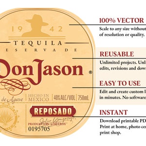 Don Julio Reposado and Anejo Editable Label Template.