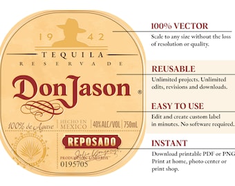 Don Julio Label Replica - Instant Digitale Download - Eenvoudig te personaliseren sjabloon