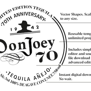 Don Julio Label. 70th Anniversary. Custom Template.