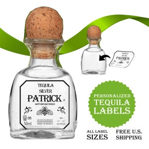 Custom Tequila Label. Personalized Patron Style. Clear, White, Silver, Mirror Gold