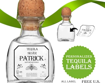 Custom Tequila Label. Personalized Patron Style. Clear, White, Silver, Mirror Gold