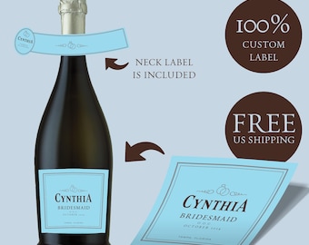 Custom Prosecco Champagne Label - Bridesmaid Proposal Gift - Champagne Birthday Gifts. Free US Shipping.