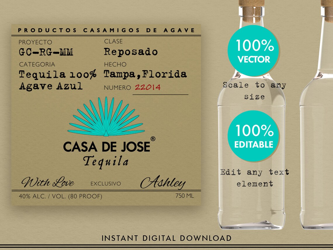 Casamigos Tequila Label for Customization. Printable and Etsy