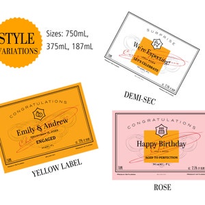 Custom Champagne Labels. Yellow Label, Rose and Demi-Sec