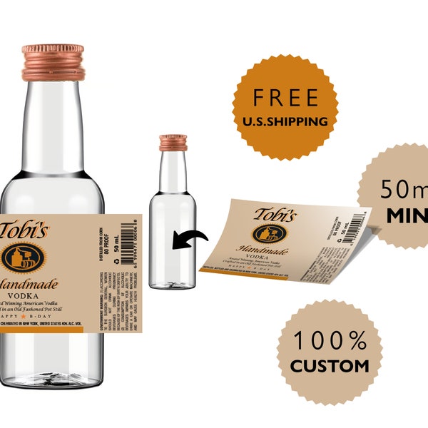 Custom Titos Vodka mini label, Personalize Tito's 50ml Mini Label. Free Proof and Free US Shipping.