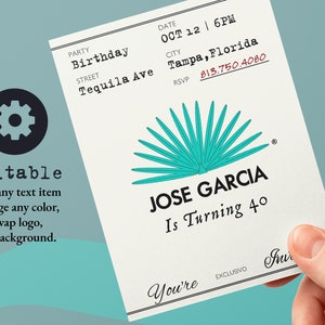 Casamigos tequila printable 5X7 invitation. Tequila label party invite. Customizable and editable template.