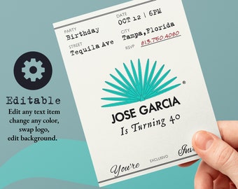 Casamigos tequila printable 5X7 invitation. Tequila label party invite. Customizable and editable template.