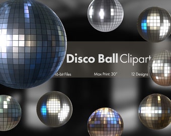 Disco Balls Clipart - Shiny Disco Ornament Overlays - Unlimited Colors - Digital Instant Download