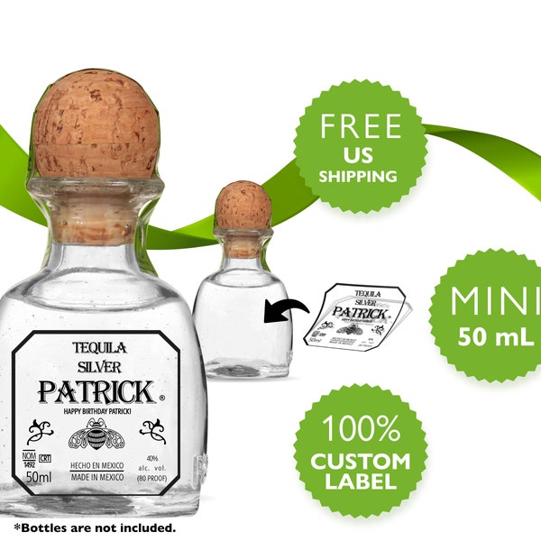 Aangepast Patron Mini-label. 50 ml Tequila-etiket voor personalisatie. Cadeau voor patroonliefhebbers.