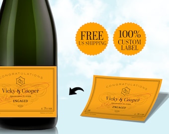 Etiquette de champagne personnalisée. Étiquette jaune pour la personnalisation. Relecture gratuite. Livraison gratuite aux États-Unis.