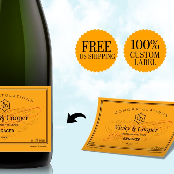 Custom Champagne Label. Yellow Label for personalization. Free Proofing. Free US Shipping.