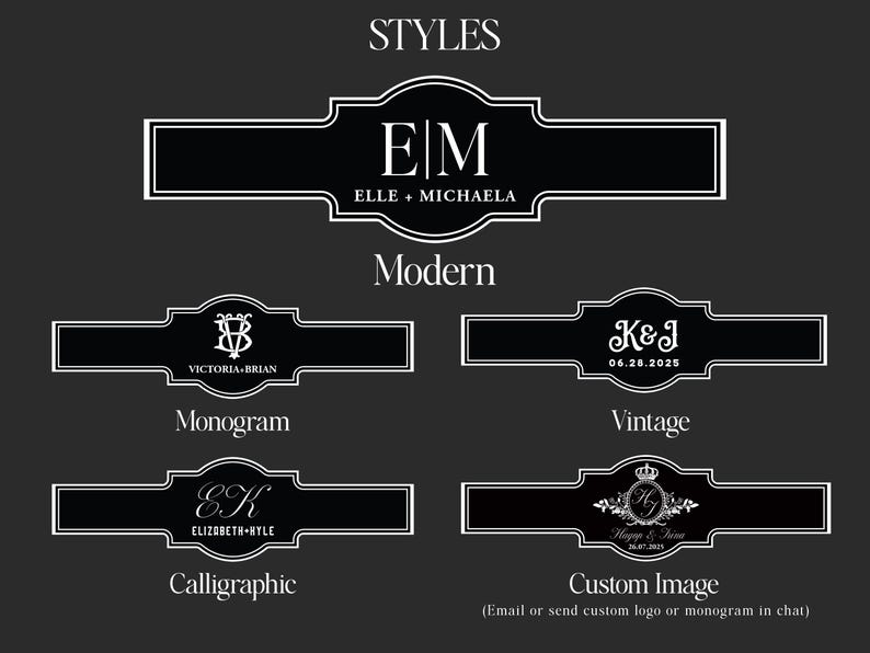 Styles for wedding cigar labels.Styles for wedding cigar labels.