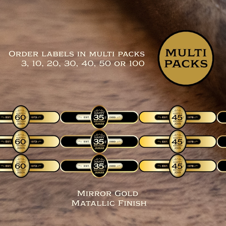 Multiple packs of gold cigar bands.