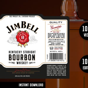 Jim Beam label. Easy to customize printable label. Instant download.  Jim Beam realistic label template.