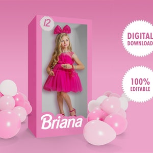 Pink Doll Digital Background - Pink Box with Balloons Overlay for Photo Compositing