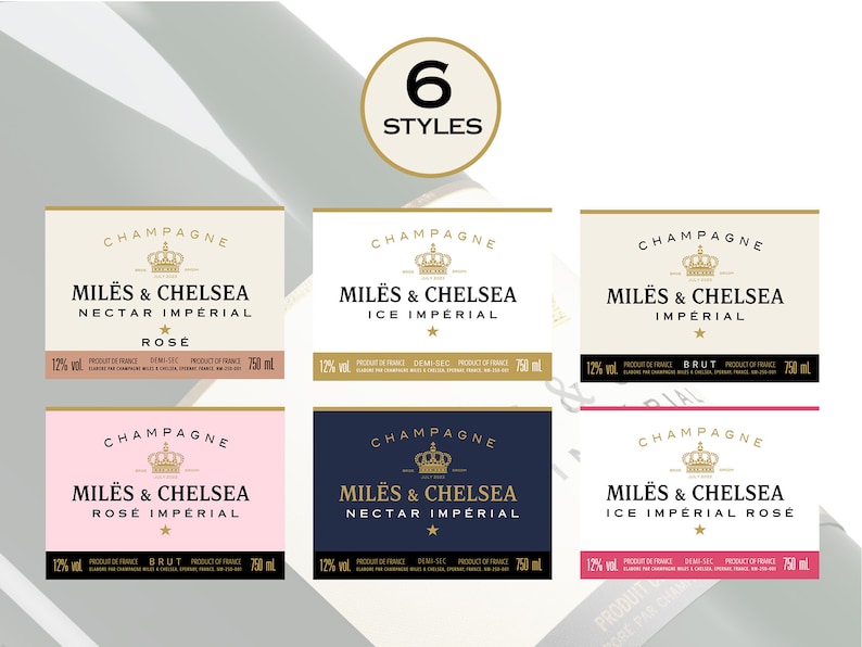 Champagne Labels. Six Styles Included.