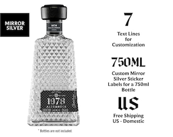 Custom Cristalino Tequila Label. Mirror Silver. Free Proofing and Free US Shipping.