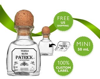 Aangepast Patron Mini-fleslabel. 50 ml Tequila-etiket voor personalisatie. Cadeau voor patroonliefhebbers.