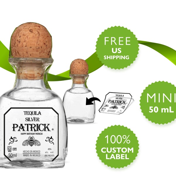 Etiqueta de mini botella de patrón personalizada. Etiqueta de Tequila de 50ml para personalización. Regalo para los amantes de los patrones.
