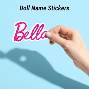 Custom Pink Doll Name Sticker, Personalized Name Sticker, Custom Doll Vinyl Sticker