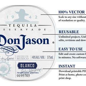 Don Julio Blanco Label Replica - Instant Digital Download - Easy to Personalize Template