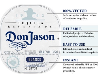 Don Julio Blanco Label Replica - Instant Digital Download - Easy to Personalize Template