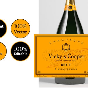 Champagne Label. Easy to customize printable label. Instant Download. Includes 3 Realistic Label Styles.