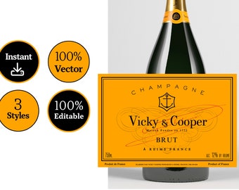 Champagne Label. Easy to customize printable label. Instant Download. Includes 3 Realistic Label Styles.