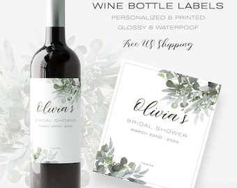 Wine Bottle Labels. Eucalyptus Styled Label for Personalization. Free Proofing. Free US Shipping.