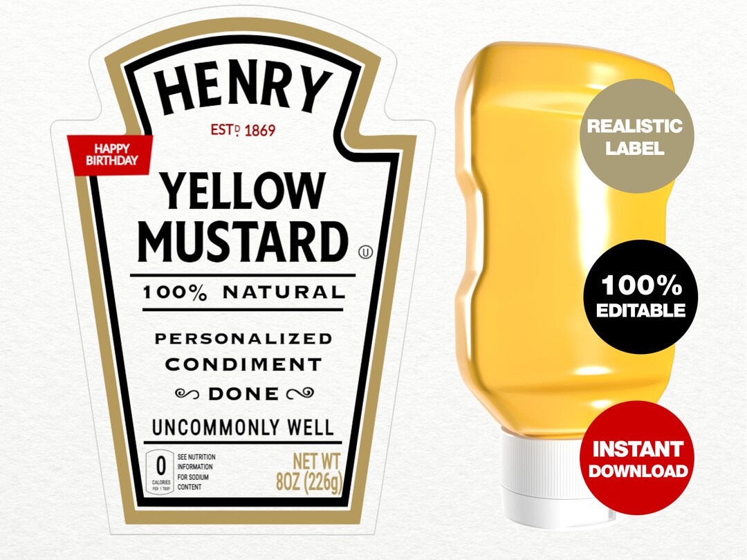 Mustard Label Custom Printable Yellow Mustard Label. Etsy