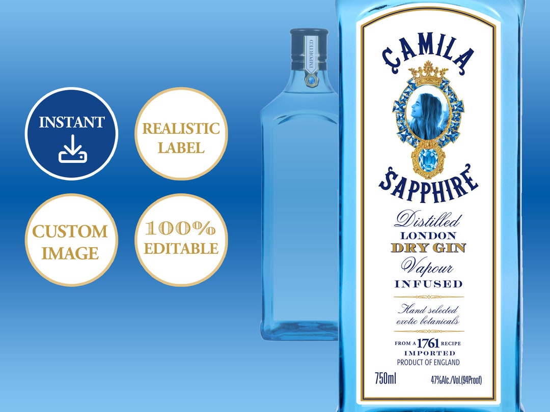 Bombay Sapphire Label. Easy to Customize Printable Label. Instant ...