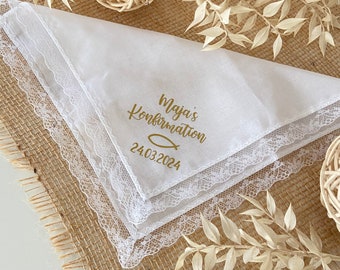 White handkerchief with lace for confirmation