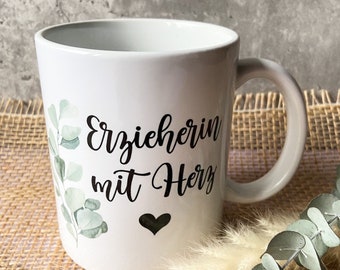 Cup / educator with heart / eucalyptus