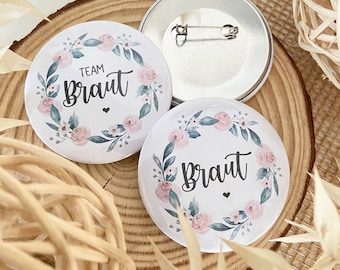 Buttons / Braut / Team Braut /Junggesellinnenabschied / Blumenkranz