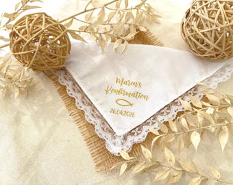 Weißes Taschentuch mit Spitze zur Konfirmation